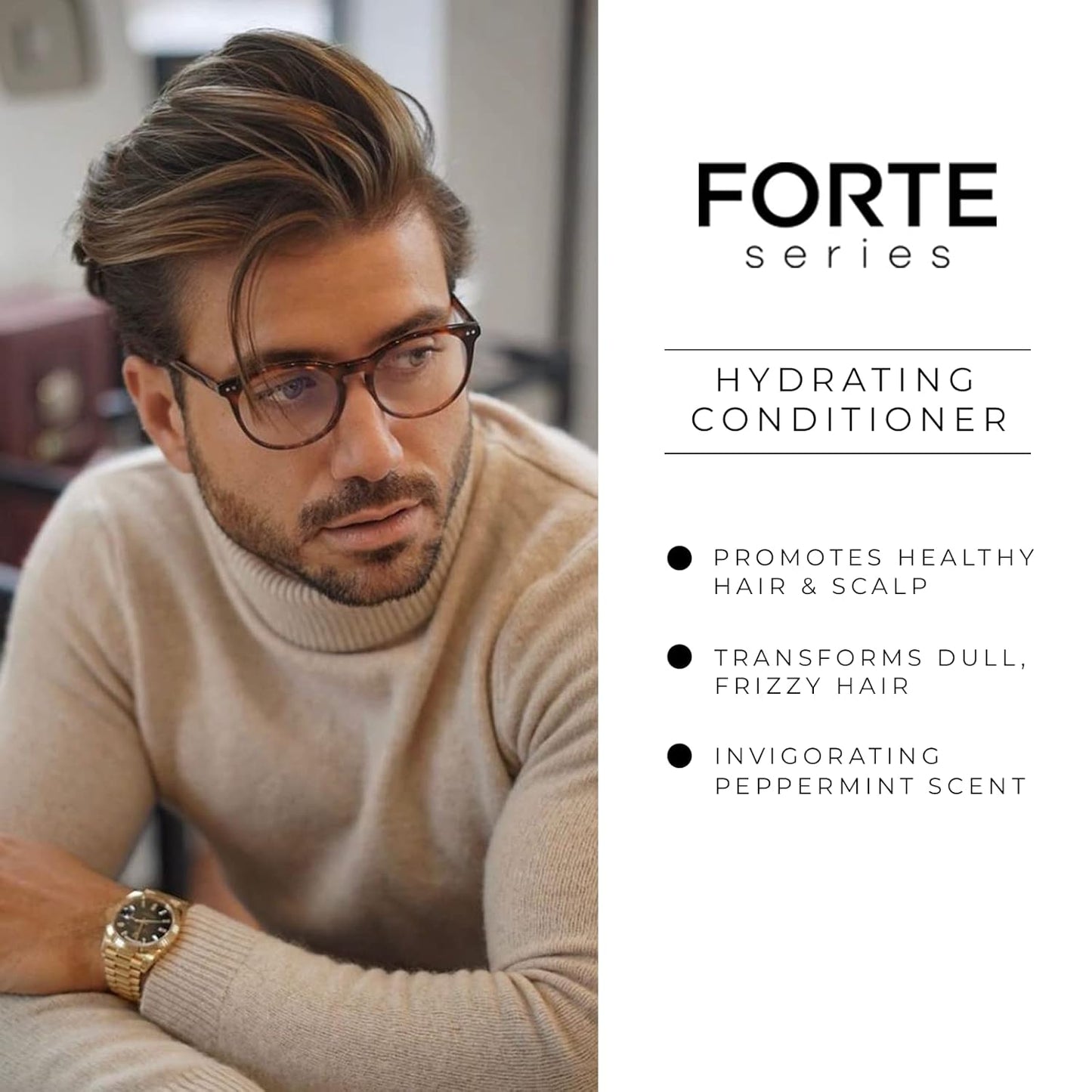Hydrating Hair Conditioner for Men by Forte Series Deep Treatment for Damaged Hair Nourishing for Dry Hair Sulfate & Paraben for Frizzy Hair, (8 Oz)