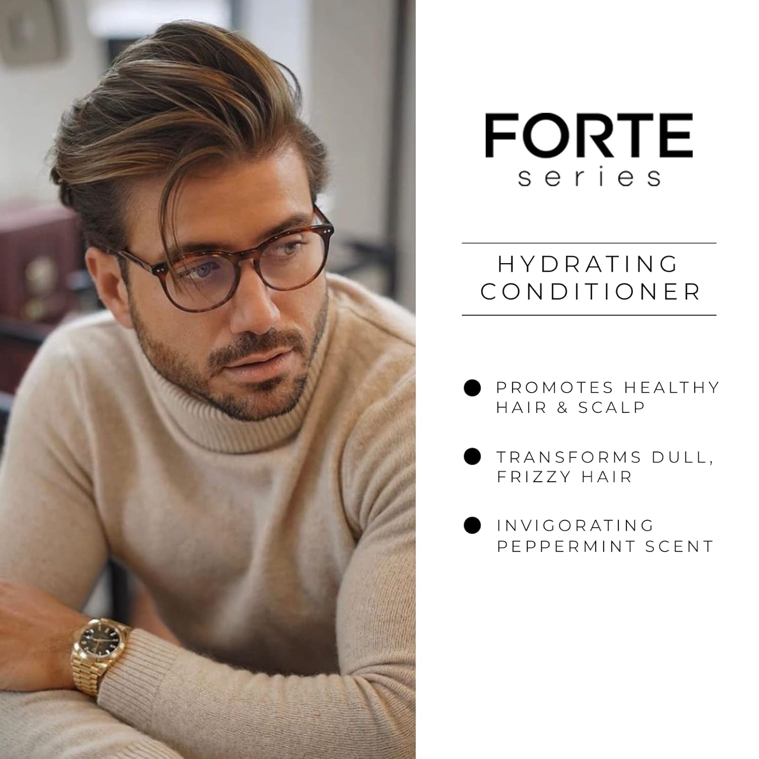 Hydrating Hair Conditioner for Men by Forte Series Deep Treatment for Damaged Hair Nourishing for Dry Hair Sulfate & Paraben for Frizzy Hair, (8 Oz)