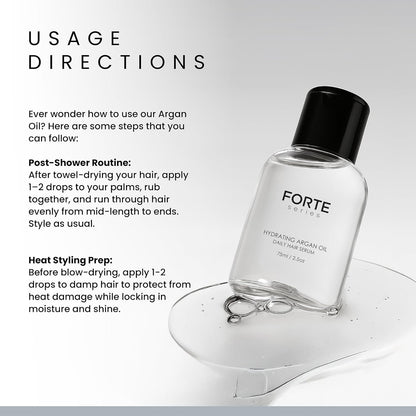 Hydrating Argan Oil Daily Hair Serum by Forte Series Sulfate Free Argan Hair Oil for Men Hair Serum for Dry Damaged Hair, for Styling Hair (75 Ml / 2.5 Oz)