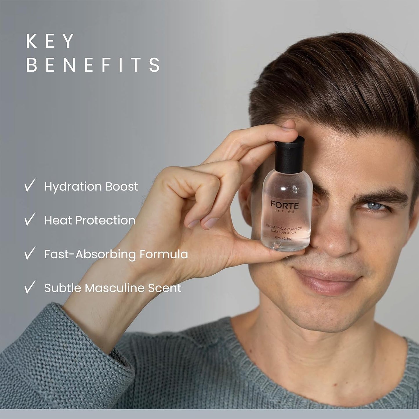 Hydrating Argan Oil Daily Hair Serum by Forte Series Sulfate Free Argan Hair Oil for Men Hair Serum for Dry Damaged Hair, for Styling Hair (75 Ml / 2.5 Oz)