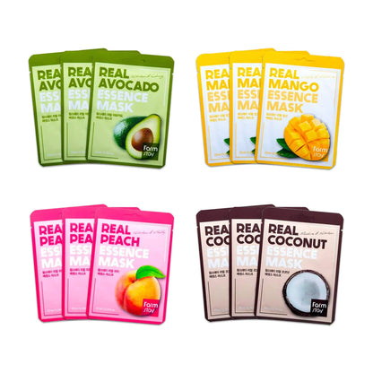 Farmstay] Real Essence Mask(12-Combo) - Mango Coconut Peach Avocado | Korean Skin Care Mask Sheet
