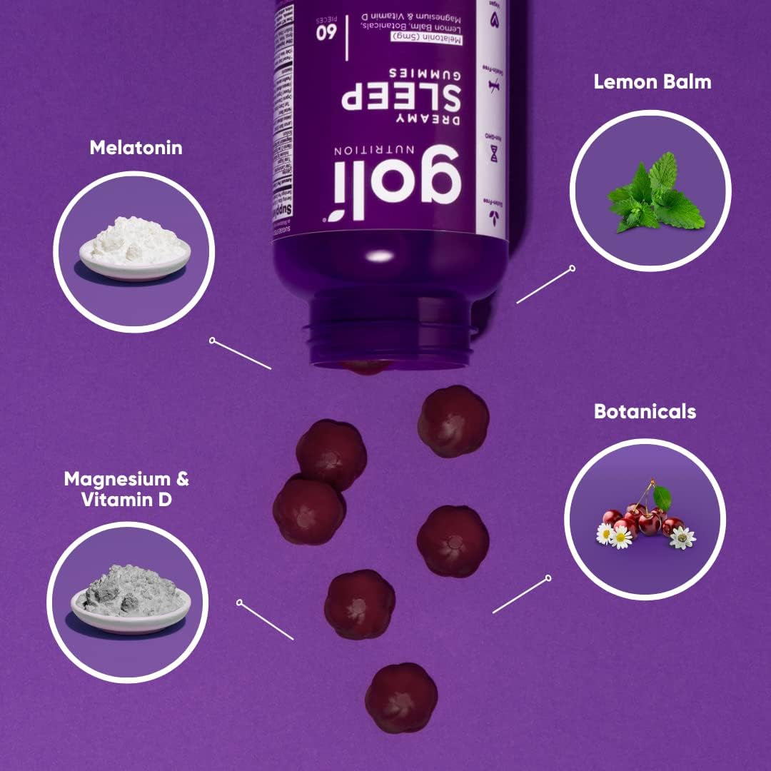 Dreamy Sleep Gummy - 60 Count - Melatonin, Vitamin D, Magnesium, and Lemon Balm Extract - Gelatin-Free, Gluten-Free, Vegan & Non-Gmo