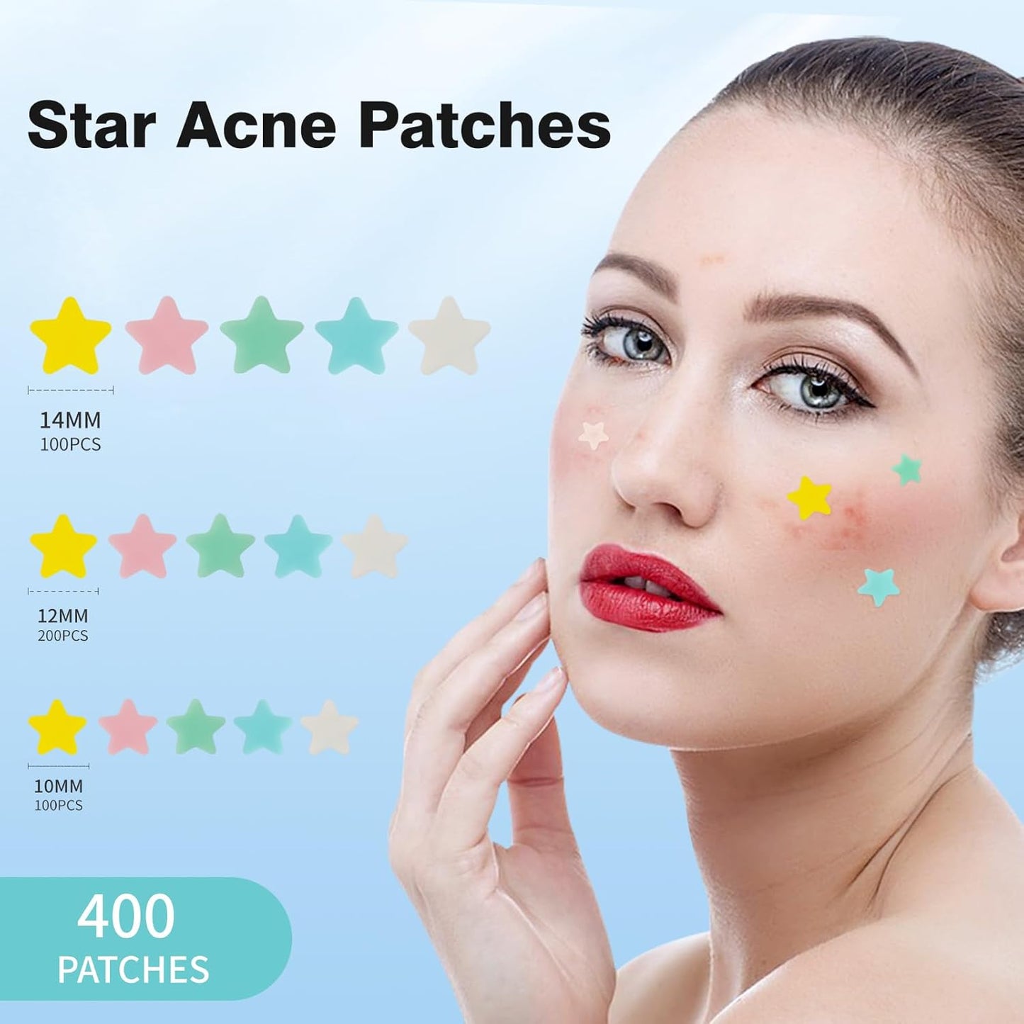 Pimple Patches for Face, Hydrocolloid Acne Patches, Cute Star Zit Covers, Colorful Spot Stickers with Tea Tree, Salicylic Acid & Cica Oil| 3 Sizes (10Mm, 12Mm & 14Mm) |400 Count