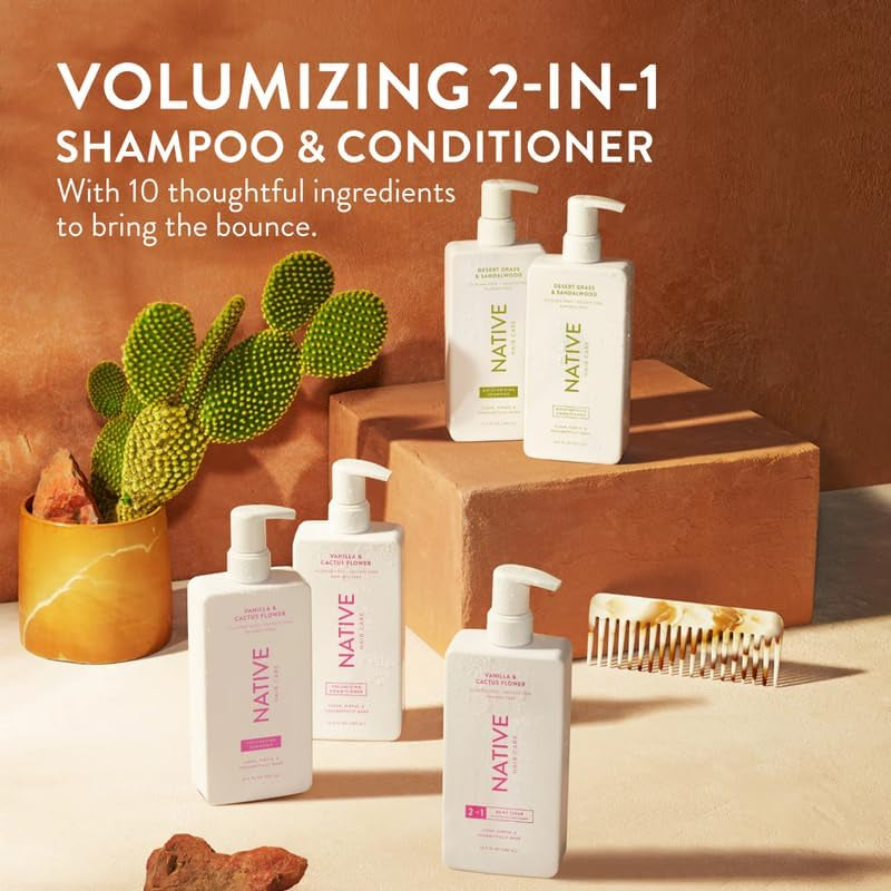 Vanilla & Cactus Flower 2-In-1 Shampoo & Conditioner Contain Naturally Derived Ingredients |All Hair Type Color & Treated, Fine to Dry Damaged, Sulfate & Dye Free - 2-Pack